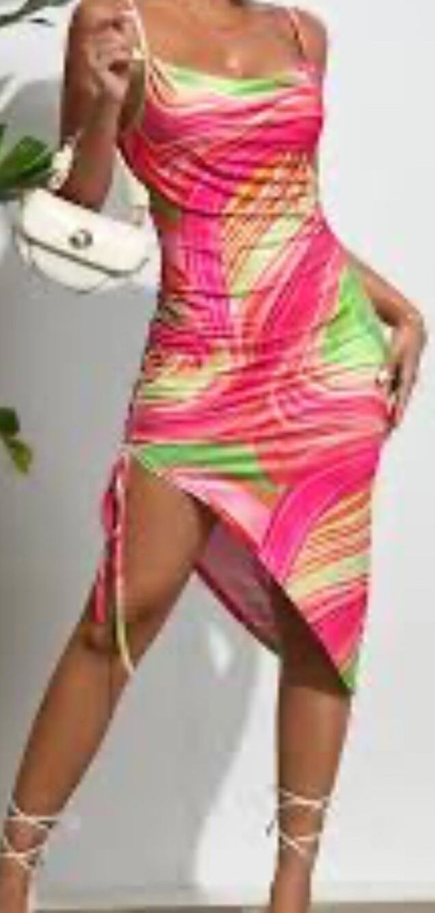 Asymmetric Dress Rainbow Stripe Rave Festival Party Fairy-core Resort Boho Med